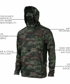 Pelagic Gear Mens Pelagic Exo Tech 2.0 Hooded Fishing Shirt | Camo