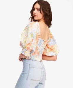 Billabong Womens Billabong "Feeling Groovy" Puff Sleeve Crop Top 10 Billabong Womens Billabong