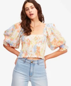 Billabong Womens Billabong "Feeling Groovy" Puff Sleeve Crop Top