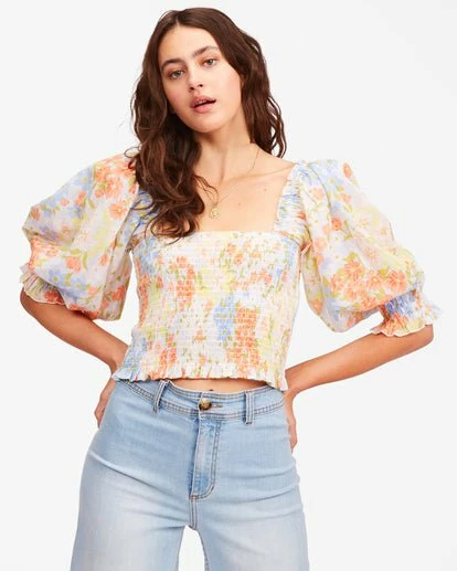 Billabong Womens Billabong "Feeling Groovy" Puff Sleeve Crop Top 4 Billabong Womens Billabong "Feeling Groovy" Puff Sleeve Crop Top