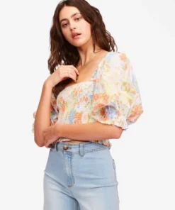 Billabong Womens Billabong "Feeling Groovy" Puff Sleeve Crop Top 9 Billabong Womens Billabong