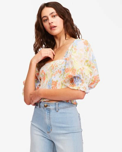 Billabong Womens Billabong "Feeling Groovy" Puff Sleeve Crop Top 5 Billabong Womens Billabong "Feeling Groovy" Puff Sleeve Crop Top